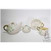 Image 1 : Selection of green Mark Belleek china including tea pot, lidded sugar, cream and small single handed