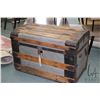 Image 1 : Antique steamer trunk with oak binding and protective metal panels. Meaures 22" high, 32" wide and 1