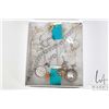 Image 1 : Tray lot of silver jewellery including charm bracelet, charms, earrings vermeil neck chains, pearl l