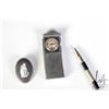 Image 1 : Black Wedgwood Jasperware brooch in silver bezel, Art Deco Wittnauer travel clock, not working at ti