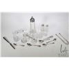 Image 1 : Tray lot of collectibles including glass sugar shaker with sterling top, pair of sugar tongs, nail f