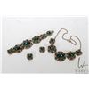 Image 1 : Small suite of antique style jewelry with pearl like and emerald like gemstones and cabochon green s