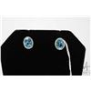 Image 1 : Pair of 10kt white gold, oval cut blue topaz and genuine diamond earrings, note back have been repla
