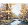 Image 2 : Framed oil on board painting of an autumnal creek scene, signed by artist J. McIntyre 57, 14" X 18"