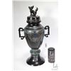 Image 1 : Antique tall bronze and cloissone incense burner double dragon head handles and finial, 20 1/2" in h