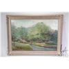 Image 2 : Framed oil on board painting of a wooded creek scene, no artist signature seen, 14" X 20"