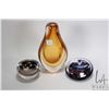 Image 1 : Three pieces of art glass including MDINA GLASS paperweight, LSA International dish 2 1/4" in height