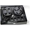Image 2 : Black lacquered wooden automatic watch winder with glass top and quad winders, storage for six watch