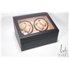 Image 1 : Faux oyster skin covered electric automatic watch winder with glass top, double winders and storage 