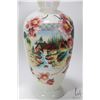 Image 3 : Pair of antique hand painted Bristol glass vases with decorative millhouse and flowers, each 12" in 