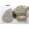 Image 6 : Two hand carved Inuit soapstones including green soapstone owl 5 1/2" in height, number E-7877 ( Jos