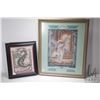 Image 1 : Two framed embroidered needleworks including an angel, overall dimensions 24" X 20" and a dragon