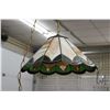 Image 1 : Vintage ceiling fixture with mottled brown, green and amberina stain glass, 19" in diameter. Note: N