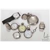 Image 1 : Group of sterling watch cases. 4 wrist watch cases, 3 of which have movements. 4 pocket watch cases,