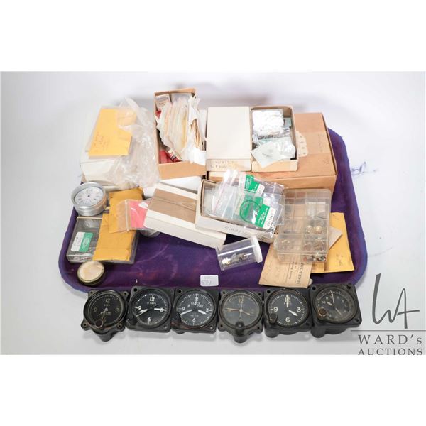 tray lot of watch parts including half completed or non working watches, gears, pinion, screws, watc