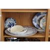 Image 1 : Shelf lot of semi porcelain and collectibles including three antique platters, hand painted unmarked