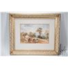 Image 1 : Antique gilt framed watercolour painting of a stone bridge with cottage, no artist signature seen, 8