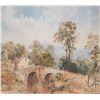 Image 2 : Antique gilt framed watercolour painting of a stone bridge with cottage, no artist signature seen, 8