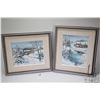 Image 1 : Two framed acrylic on board paintings including winter scene with bridge 9 1/2" X 8" and winter scen