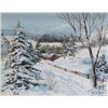 Image 2 : Two framed acrylic on board paintings including winter scene with bridge 9 1/2" X 8" and winter scen