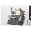 Image 2 : Inuit carved soapstone sculpture featuring sea birds on stone base., initialed by artist, 4" in heig