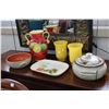 Image 1 : Selection of kitchen decor including glazed artist made pottery casserole dish, De Silva pottery dou