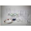 Image 1 : Two tray lots of collectibles including etched and mercury glass candle hurricane, small Villeroy an