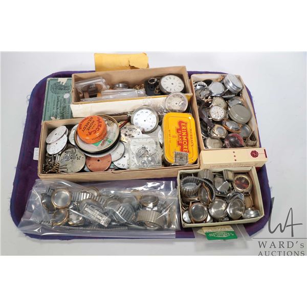 Tray lot of watch parts including, half completed and/or non working watches, cases, movements, pock