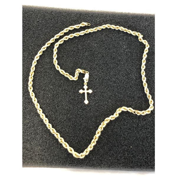 14K ROPE CHAIN WITH 18K CROSS PENDANT 21"