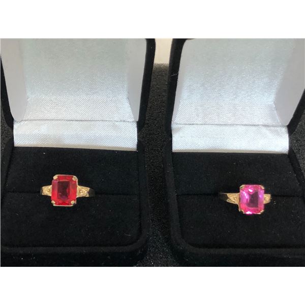 2-10K LADIES RINGS WITH RED AND PINK PASTE