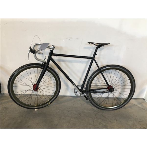 THICK SLICK BLACK FRONT SUSPENSION ROAD BIKE - NO PEDALS SINGLE SPEED