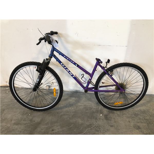 GIANT RINCON PURPLE FRONT SUSPENSION MOUNTAIN BIKE NO SEAT OR CRANK ARMS