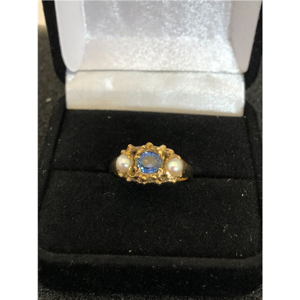 14K RING WITH SAPPHIRE AND PEARLS