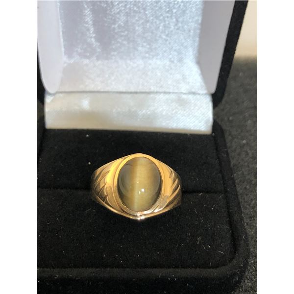 14K MENS RING WITH TIGERS EYE 6.9G