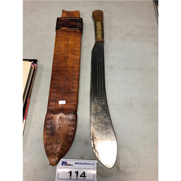 ANTIQUE MACHETE WITH LEATHER SHEATH