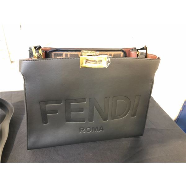 BLACK LEATHER FENDI TOTE EQUIPPED WITH RADIO FREQUENCY IDENTIFICATION TAG, ADDITIONAL STRAP AND DUST