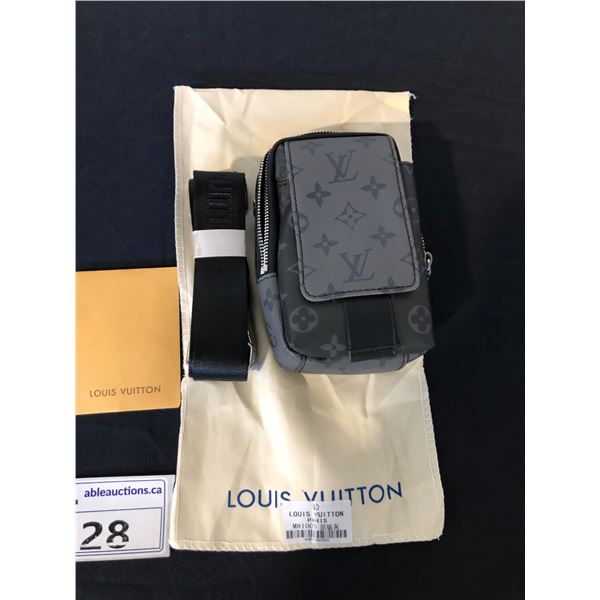 BLACK/GREY LEATHER LOUIS VUITTON CROSS WALLET/PHONE STORAGE CASE WITH DUST BAG