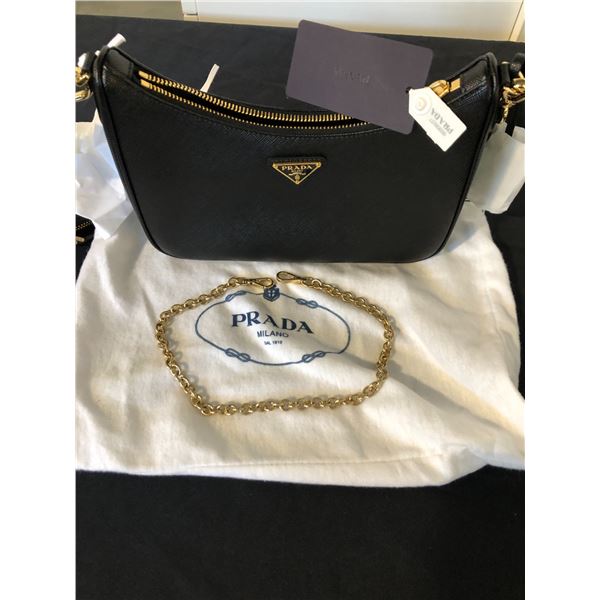 PRADA PURSE IN COLOUR NERO WITH ATTACHED CHANGE PURSE ADDITIONAL CHAIN STRAP AND DUST BAG