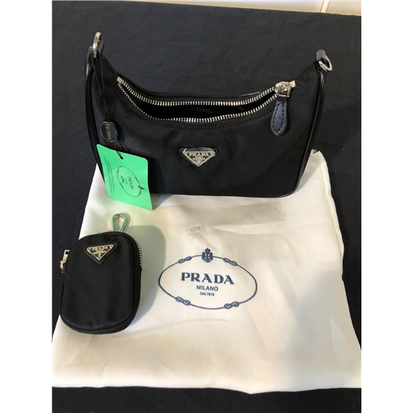 BLACK PRADA PURSE WITH ATTACHED CHANGE PURSE AND DUST BAG