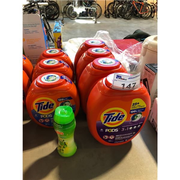 7 CONTAINERS OF TIDE PODS AN GAIN FABRIC REFRESHER