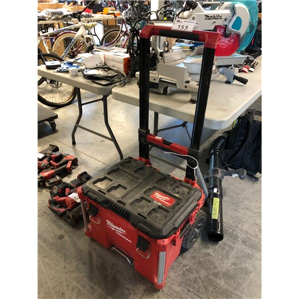 MILWAUKEE PACKOUT MOBILE STACKABLE TOOL BOX BASE AND CONTENTS