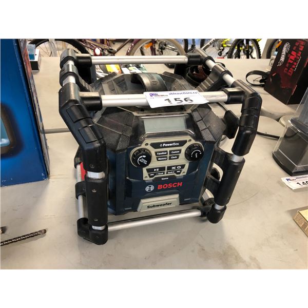 BOSCH POWERBOX PORTABLE ELECTRIC JOBSITE RADIO WITH SUBWOOFER AND BATTERY