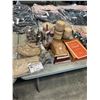 Image 1 : LOT OF ASSORTED DECORATIVE COASTERS/HOLDERS, LEATHER NOTE BOOKS, SMALL WOVEN BASKETS, AND THOMAS