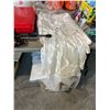 Image 1 : WHITE SATIN GIRLS DRESS WITH BOLERO JACKET (SIZE UNKNOWN) AND A BOX OF WEDDING VEILS