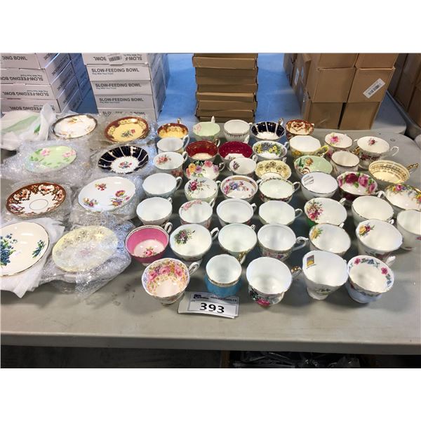 APPROXIMATELY 44 ASSORTED TEA CUPS AND SAUCERS