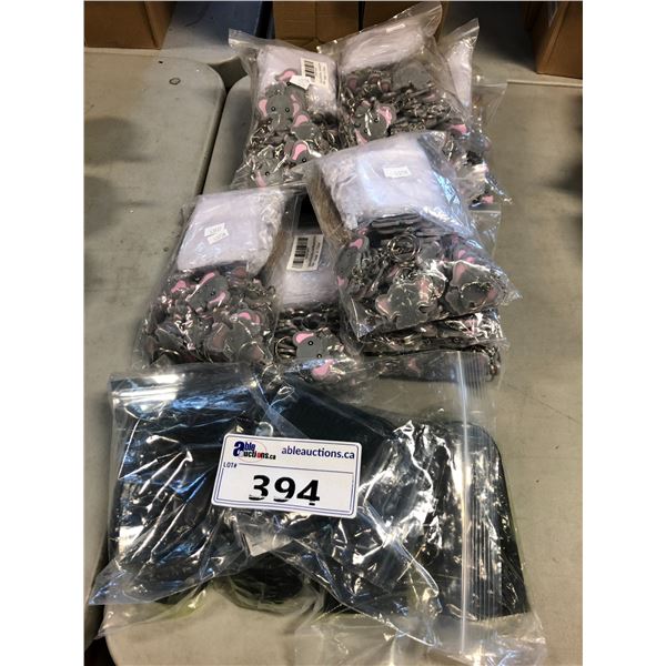 10 BAGS OF 40 BABY ELEPHANT KEY CHAINS, DOORS STOPS AND ELECTRICAL COMPONENTS