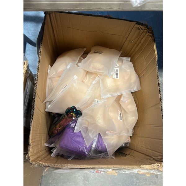 BOX OF ASSORTED BEAUTY SUPPLIES, JEWELRY, SCARFS AND SHAWLS