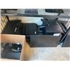 Image 3 : SHELF OF 13 ASSORTED 24" LCD MONITORS AND BOX OF ASSORTED MONITOR STANDS - NO POWER CORDS