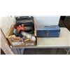Image 1 : BOX AND TOOLBOX OF POWER TOOLS, CORDLESS BATTERIES CHARGERS AND MORE