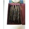 Image 2 : TACKLE BOX WITH CONTENTS, SMALL WOOD CABINET AND DRILL BITS